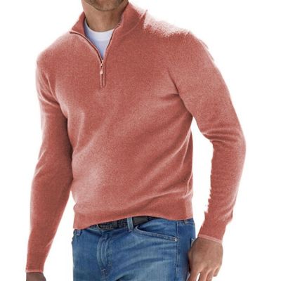 GOKKILRW Mens Slim Fit Polo Sweater 1/4 Zip Up Cashmere Pullover Long Sleeve Lightweight Mock Neck Running Athletic Workout Quarter Zip Fleece Sweatshirts Jackets Pink