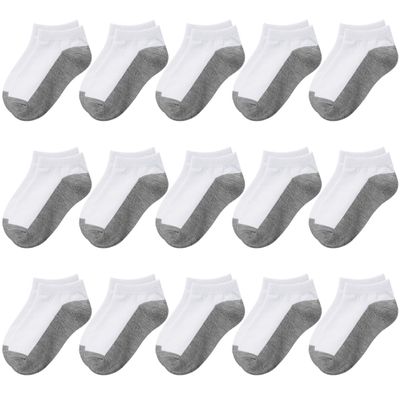 BOOPH 15Pcs Kids Socks for Boy Girls Low Cut Athletic Ankle Socks 4-6 Years White Gray