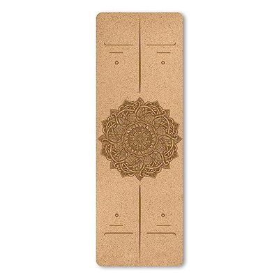 Cork Yoga Mat Extra Thick Sweat Proof Fitness Exercise Floor Mat Large Non Slip Eco-Friendly Hot Yoga Mat with Alignment Lines