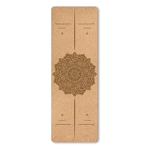 Cork Yoga Mat Extra Thick Sweat Proof Fitness Exercise Floor Mat Large Non Slip Eco-Friendly Hot Yoga Mat with Alignment Lines