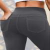 VOOVEEYA Curvy Womens Leggings, High Waisted Yoga Pants with Back Pockets, Tummy Control - Buttery Soft - Stretchy(Solid Dark Grey XL) view 4