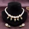 Indian Bollywood Pearl Beaded Bridal Piece Gold Plated Kundan With Painting Tumbled Women Choker Necklace Set (Green) view 2