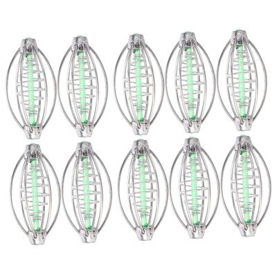 Fishing Feeder, Pack of 10 Stainless Steel Spring Fishing Feeder Bait Cage Holder Tackle Accessory with Pendant Bead Portable Fishing Tool Fishing Feeder Basket for (Medium Size