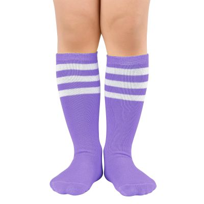 Girls Baseball Softball Soccer Socks for Toddler Girls Knee High Socks 1 Pack Light Purple White