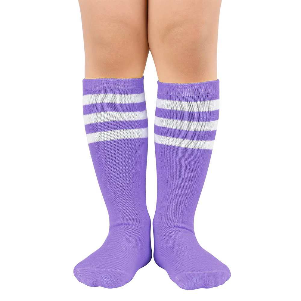 Girls Baseball Softball Soccer Socks for Toddler Girls Knee High Socks 1 Pack Light Purple White