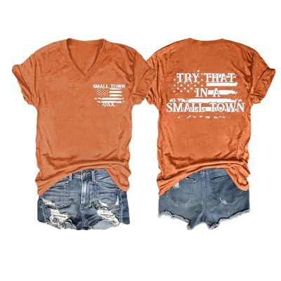 Try That in A Small Town Shirt Womens Plus Size Try That in A Small Town Shirt Ladies Try That in A Small Town Shirt Tank Casual V-Neck Shirt Tee Country Music Tee Plus Size 4XL Orange