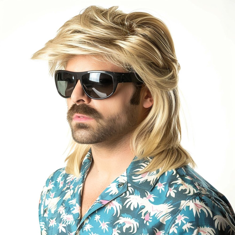 JIEFULL Mens Mullet Wigs for 70s 80s Costumes,Halloween Party Personality Accessory Cosplay Hair Wig (Gold-brown)