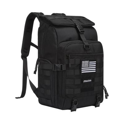 MOSISO 30L Tactical Backpack, Military Daypack 3 Day Assault Pack with Top Flap Pocket & USA Flag Patch, Assault Bag Rucksack for Outdoor Hiking Hunting Camping Training Travel, Black