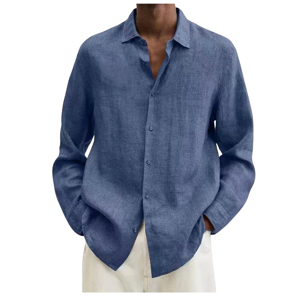 Long Sleeve Shirts for Men, Men's Dress Shirt Solid Color Slim Fit Casual Business Formal Button Down Shirts Up Mens White Shirt Young Men Shirts Camisa Negra Hombre Manga Larga (5XL, Dark Blue)