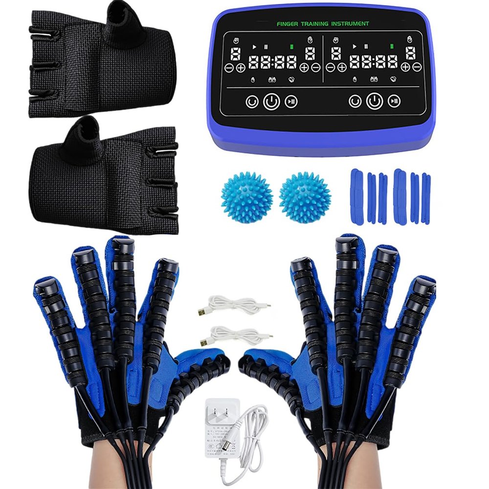 DESHVA Rehabilitation Robot Gloves, Left Hand + Right Hand Glove, Automatic Mode/Mirror Mode/Adversarial Training, Massage Gloves/Finger Training Gloves-Left and Right Hand||XL