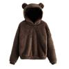 Womens Cute Hoodie Bear Ears Pullover Long Sleeve Fleece Fall Jacket Cropped Sweatshirts Fluffy Coat For Teen Girls Brown view 1