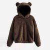 Womens Cute Hoodie Bear Ears Pullover Long Sleeve Fleece Fall Jacket Cropped Sweatshirts Fluffy Coat For Teen Girls Brown view 2