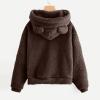 Womens Cute Hoodie Bear Ears Pullover Long Sleeve Fleece Fall Jacket Cropped Sweatshirts Fluffy Coat For Teen Girls Brown view 3