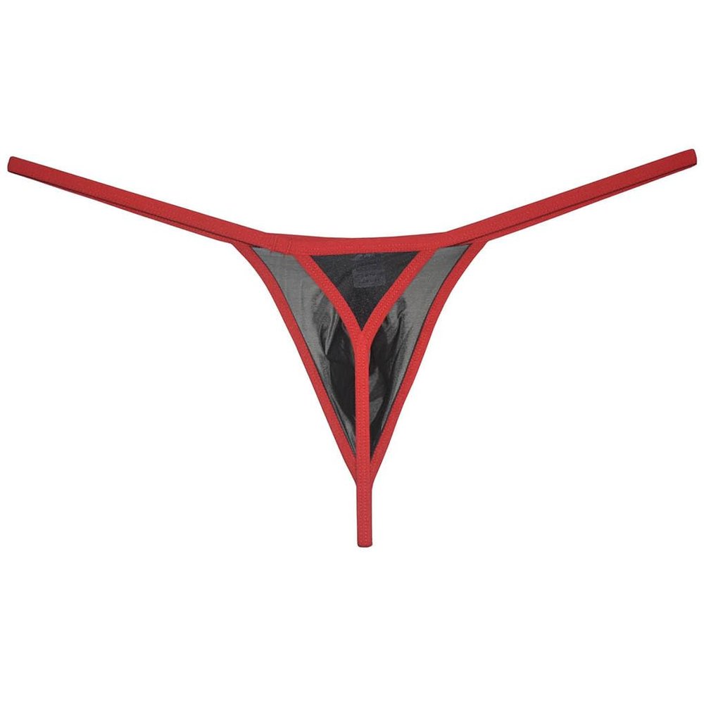 Jaxu Men's Gloss See-through Mini Thong Underwear Male Pouch Grape Smugglers G-string Underpants Sheer Mesh Tangas Black XL
