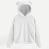 Womens Cute Hoodie Bear Ears Pullover Long Sleeve Fleece Fall Jacket Cropped Sweatshirts Fluffy Coat For Teen Girls White view 2