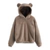 Womens Cute Hoodie Bear Ears Pullover Long Sleeve Fleece Fall Jacket Cropped Sweatshirts Fluffy Coat For Teen Girls Khaki view 1