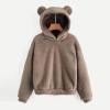 Womens Cute Hoodie Bear Ears Pullover Long Sleeve Fleece Fall Jacket Cropped Sweatshirts Fluffy Coat For Teen Girls Khaki view 2