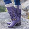 Womens Cowboy Boots Wide Calf Blue Women's Cowboy Boots Knee High Seam Mid Heel Block Heel Almond Pointed Toe Fashion Classic Cowgirl Boots Slip-On view 2