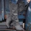 Ladmiple Cowboy Boots For Women Wide Width Cowgirl Boots for Women, Western Cowboy Boots for Women Knee High Tall Pointed Toe Pull On Zipper Stitching Chunky Heel Fashion Boots Grey view 2