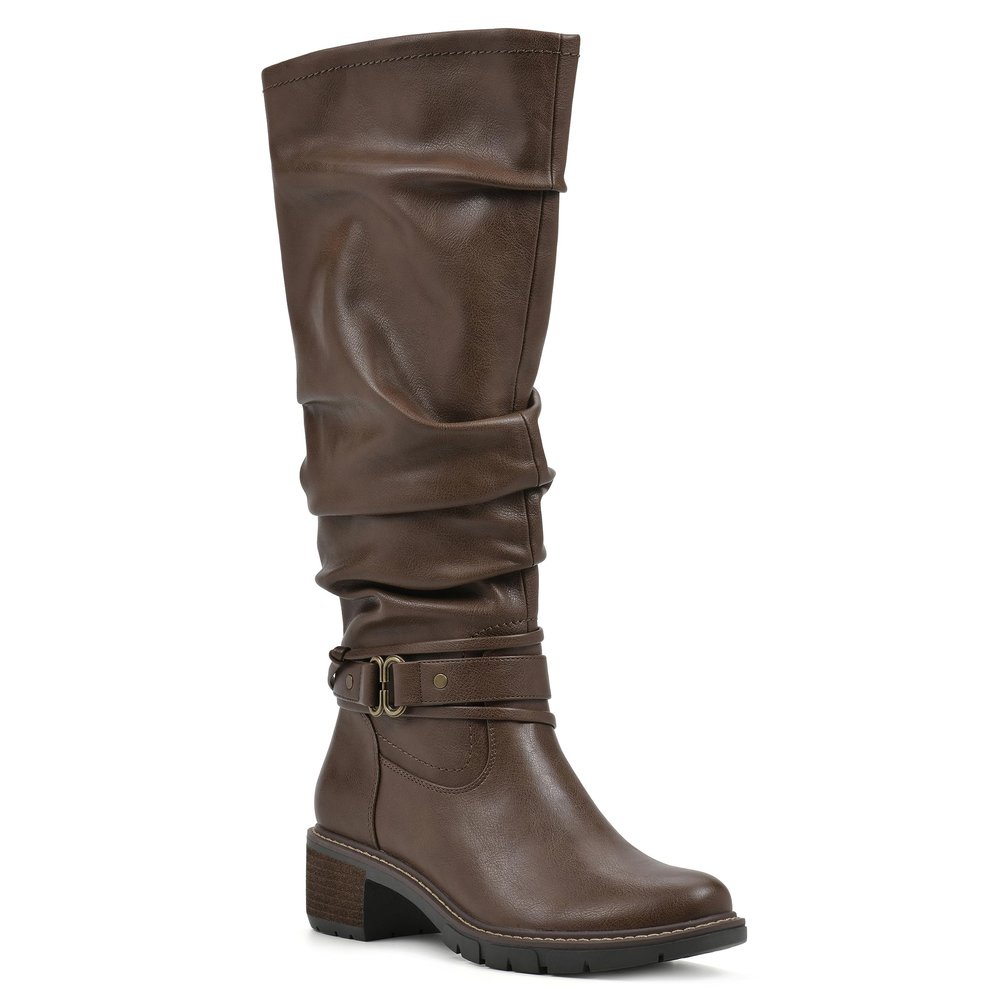 WHITE MOUNTAIN Women's Shoes Crammers Stack-Heeled Tall Boot, Chestnut/Smooth, 6.5 M