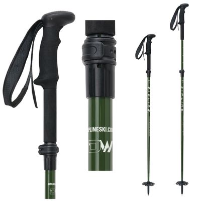 Zipline Blurr EXT MRDW Collection - Adjustable Graphite Composite Ski Poles for Backcountry & All-Mountain, Designed by Gold Medalist David Wise (Mrdw Army Green, 105 cm - 145 cm - Long Handle)