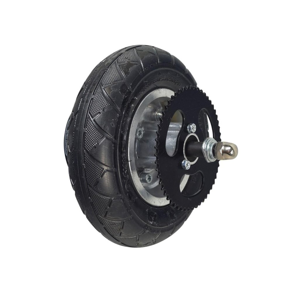 AlveyTech 200x50 Rear Wheel Assembly for Chain Drive Razor E200 Scooter (Versions 36+) - Replacement 8"x2" Tire, Inner Tube, 80 mm Band Brake, #25 55-Tooth Sprocket, Bearings, and Axle (W13112730048)