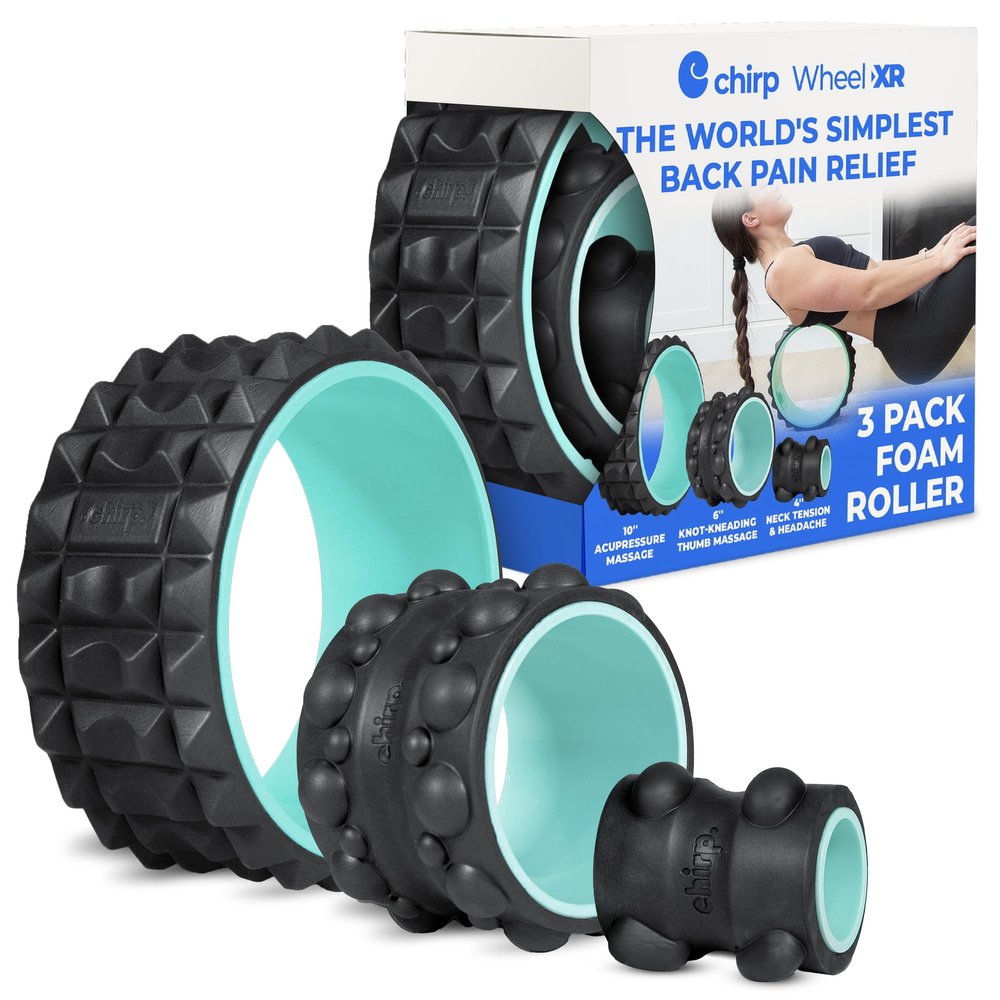 Chirp Wheel XR 3P Massage Roller Set - 10 Acupressure, 6 Knot-Kneading Thumb, 4 Neck & Headache Tension Relief, High Density Foam Massage Rollers for Back & Neck Pain, 500lbs Capacity, Mint
