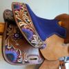 Equitem 12" Western Mini Pony Youth Leather Saddle with Hand Painted Flower and Matching Color Suede Seat (Purple) view 3