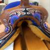 Equitem 12" Western Mini Pony Youth Leather Saddle with Hand Painted Flower and Matching Color Suede Seat (Purple) view 4