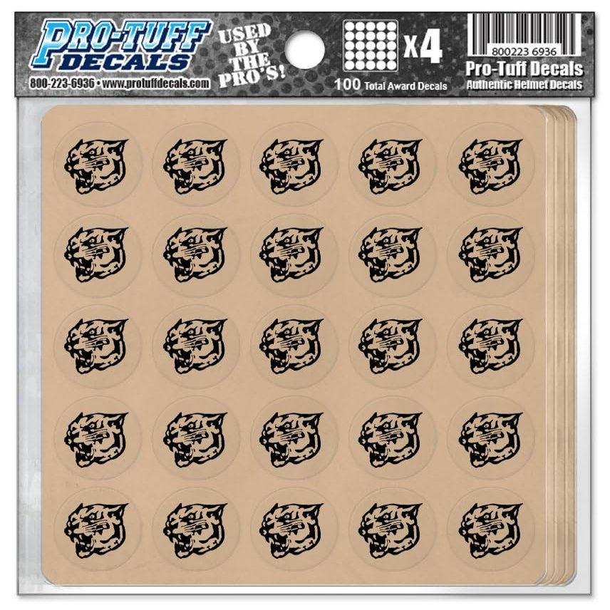 Cougar Award Decals Thick mil Vinyl 1-1/8" Diameter (100 Decals) Professional-Grade Football Hockey Baseball Softball Lacrosse (Black on Clear)