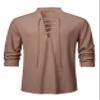 AIFARLD Men's Long Sleeve Shirts Retro Style Lace up for Medieval Viking Hippie Halloween Cosplay Pirate Renaissance Costume Deep Khaki view 3