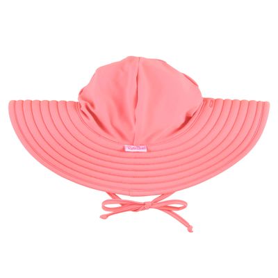 RuffleButts Baby/Toddler Girls UPF 50+ Sun Protective Wide Brim Swimwear Sun Hat - Bubblegum Pink, 3T-5