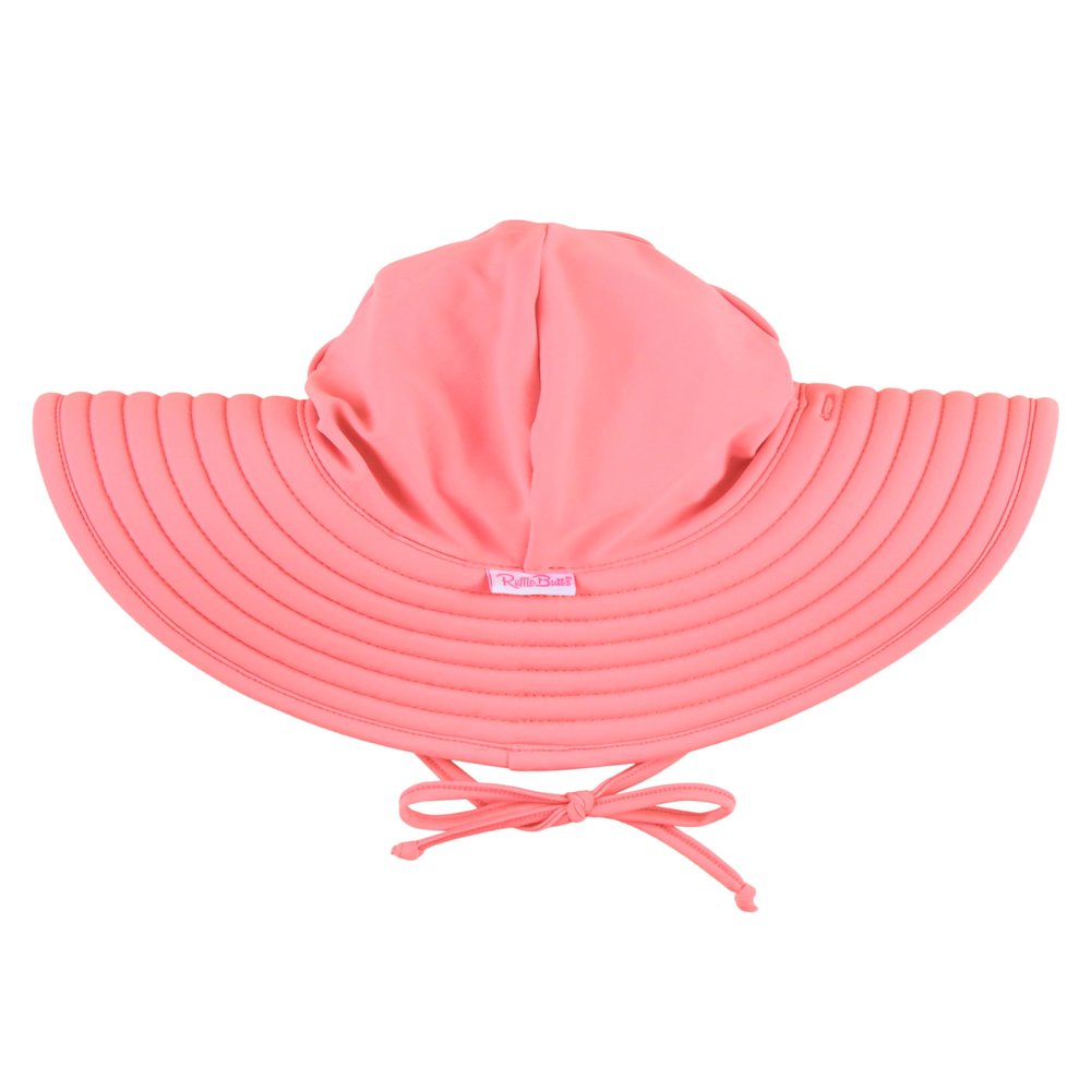 RuffleButts Baby/Toddler Girls UPF 50+ Sun Protective Wide Brim Swimwear Sun Hat - Bubblegum Pink, 3T-5