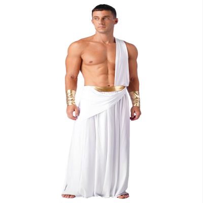 iiniim Men's Roman Halloween Warrior Toga Costume Ancient Greek Cosplay Long Skirt with Wristbands White Large