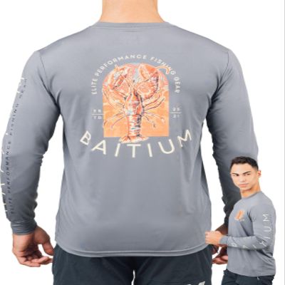 Fishing Shirts for Men,UPF50 Sun Protection Long Sleeve,Quick Dry Dri Fit Apparel, Wicking Rash Gaurd, Fishing Clothes- Unisex Lobster (X-Large, Grey)