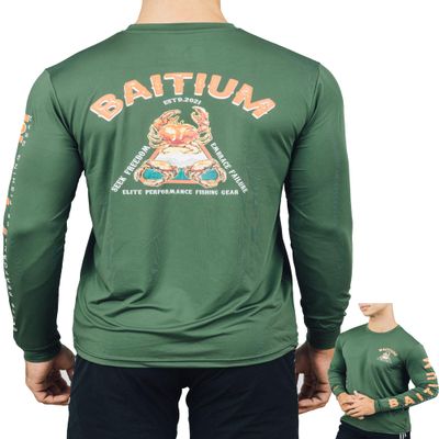Fishing Shirts for Men,UPF50 Sun Protection Long Sleeve,Quick Dry Dri Fit Apparel, Wicking Rash Gaurd, Fishing Clothes- Unisex Crab (Large, Green)
