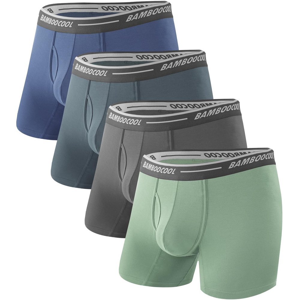 BAMBOO COOL Men's Underwear Soft Breathable Stretch Classic Boxer Briefs with Fly,Multipack