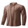 AIFARLD Men's Long Sleeve Shirts Retro Style Lace up for Medieval Viking Hippie Halloween Cosplay Pirate Renaissance Costume Deep Khaki view 1