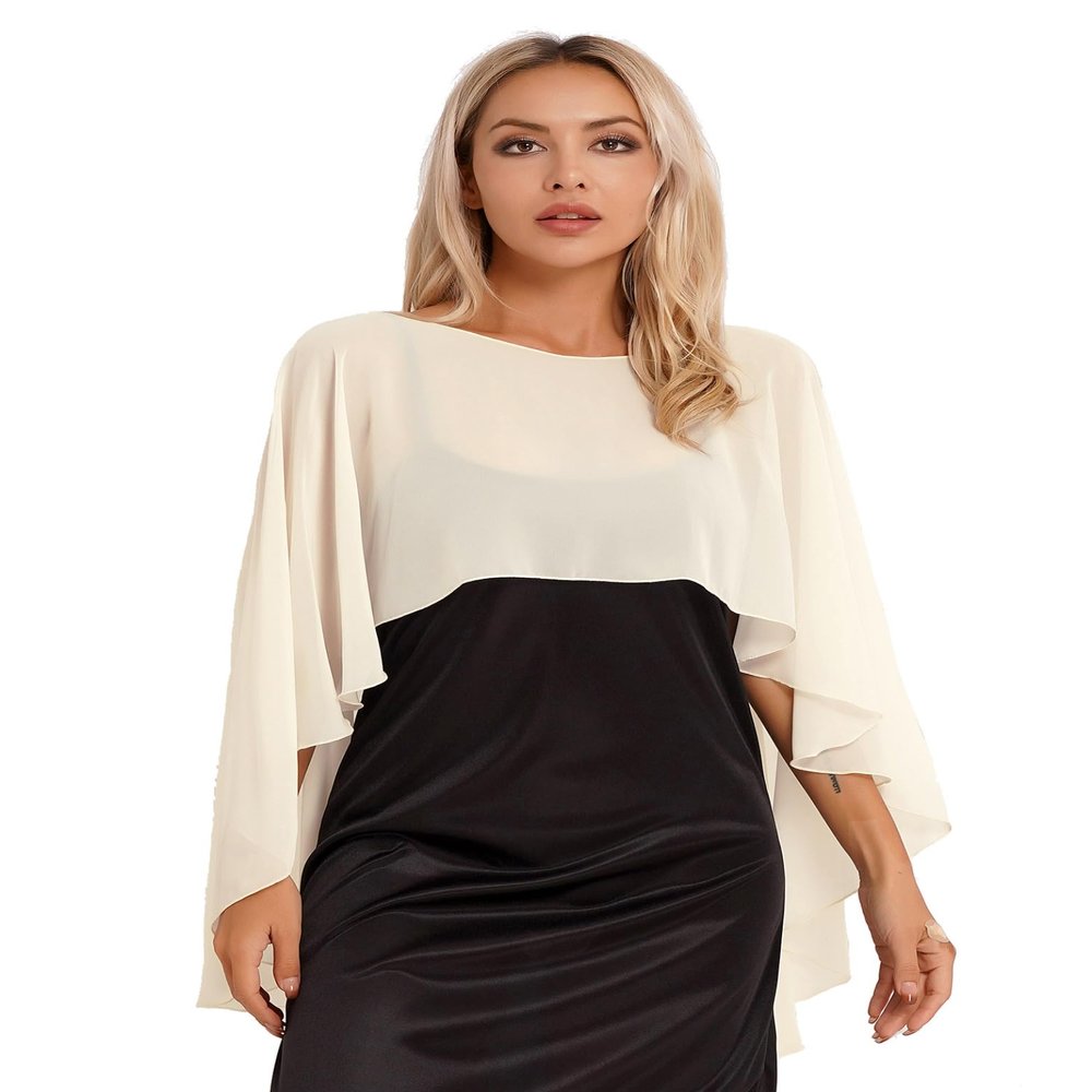 Kvysinly Women Shawls and Wraps for Evening Dresses Chiffon Capelets Bridesmaid Wedding Sheer Cape Cover Up Champagne One Size