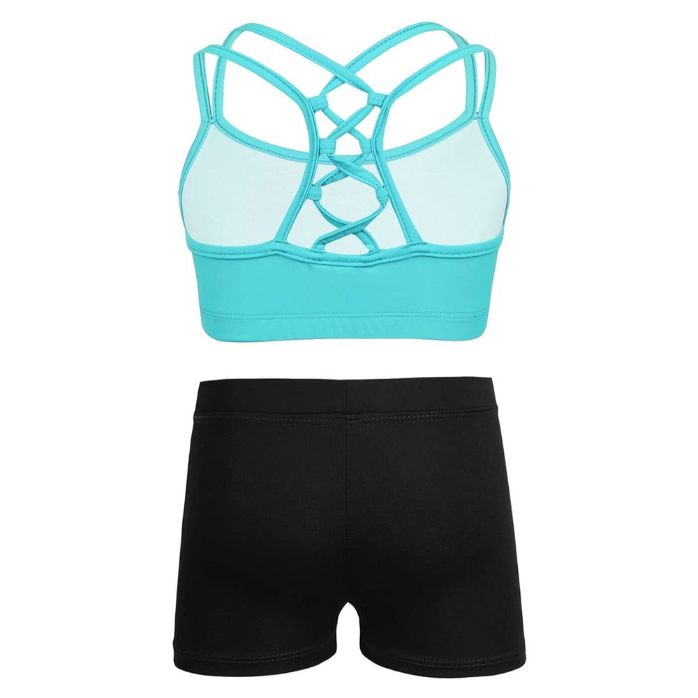 Alvivi Girls Two Piece Sports Outfit Dance Crop Top Bra with Shorts Set for Gymnastics Dancing Swimwear Mint Green 6 Years