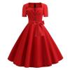 Uillui Womens Short 1950s Vintage Cocktail Party Swing Dresses Short Sleeve Buttons Down Pinup 50s Hepburn A-Line Prom Dress Red view 2