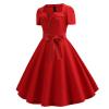 Uillui Womens Short 1950s Vintage Cocktail Party Swing Dresses Short Sleeve Buttons Down Pinup 50s Hepburn A-Line Prom Dress Red view 3