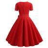 Uillui Womens Short 1950s Vintage Cocktail Party Swing Dresses Short Sleeve Buttons Down Pinup 50s Hepburn A-Line Prom Dress Red view 4