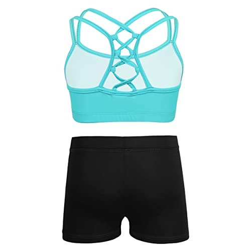 Alvivi Girls Two Piece Sports Outfit Dance Crop Top Bra with Shorts Set for Gymnastics Dancing Swimwear Mint Green 12 Years