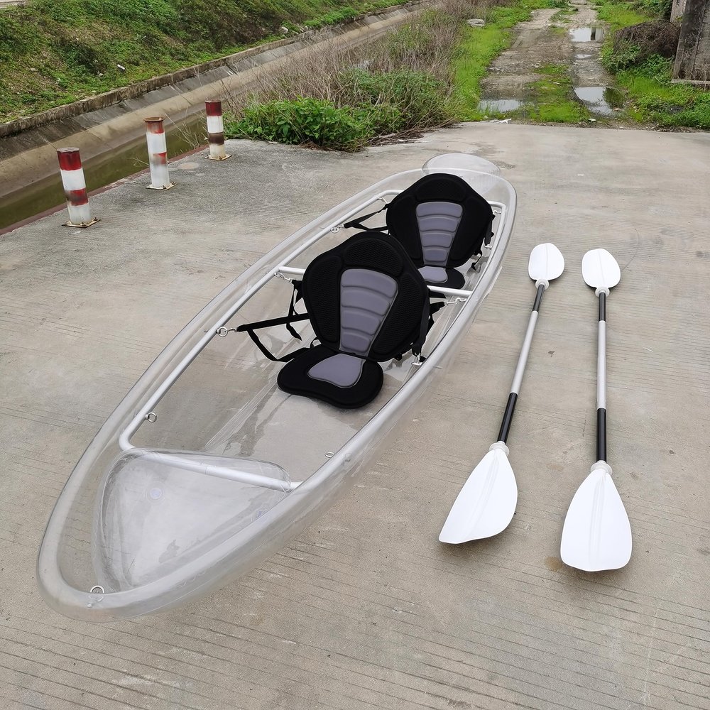 CVKAYAK 2 Seats Clear/Transparent Canoe/Kayak 11" Fit for Pool, Clear River/Lake/Beach/Bay/Calm Sea/Spring/Photography (Including Floating Stabilizer)