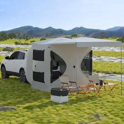 WOLWES SUV Tent Attachment for Camping, Rear Type and Independent Type Dual Purpose, Car Tent, Tailgate Tent, Car Camping Tent (Color : Off White(420D))