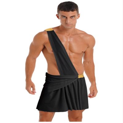 iiniim Men's Roman Halloween Warrior Toga Costume Ancient Greek Cosplay Long Skirt with Wristbands Black #2 Medium