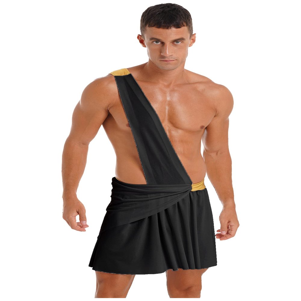 iiniim Men's Roman Halloween Warrior Toga Costume Ancient Greek Cosplay Long Skirt with Wristbands Black #2 Medium