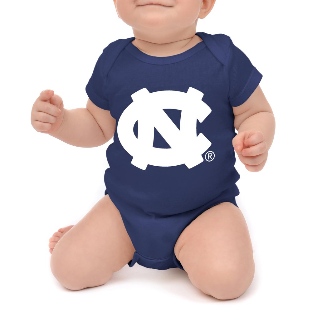 Little King NCAA Short Sleeve Romper-Big Logo-100% Cotton-North Carolina-Navy-0-3 Months