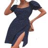 Women's Dresses Polka Dot Puff Sleeve Split Thigh Dress Dress for Women (Color : Navy Blue, Size : X-Small) view 1